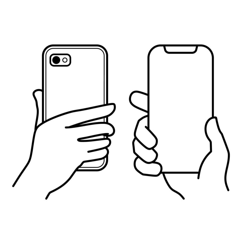 hand holding mobile phone front and back vector