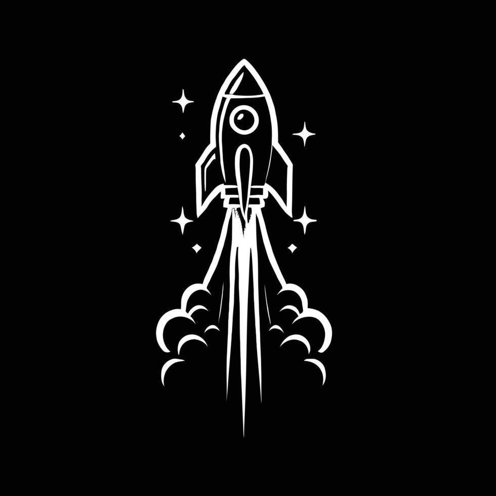 A rocket is flying through the sky on a black background vector
