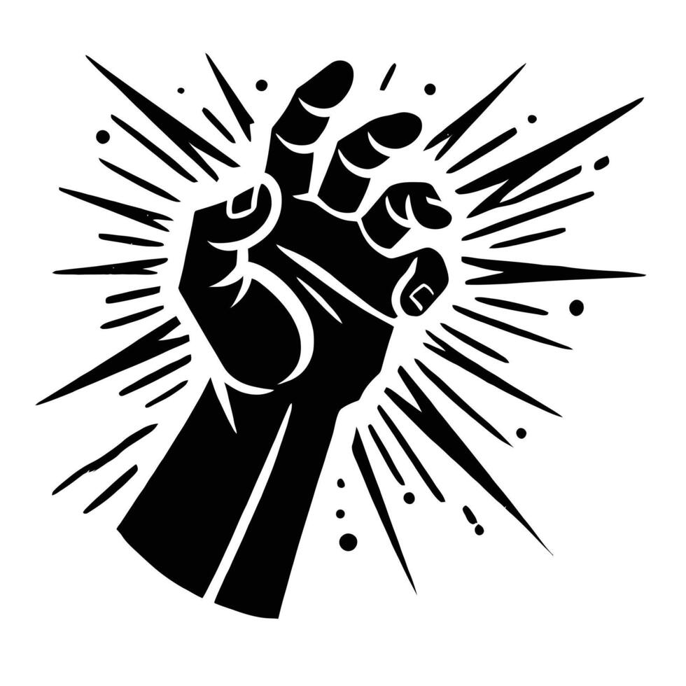 A black and white hand with a ray of light vector
