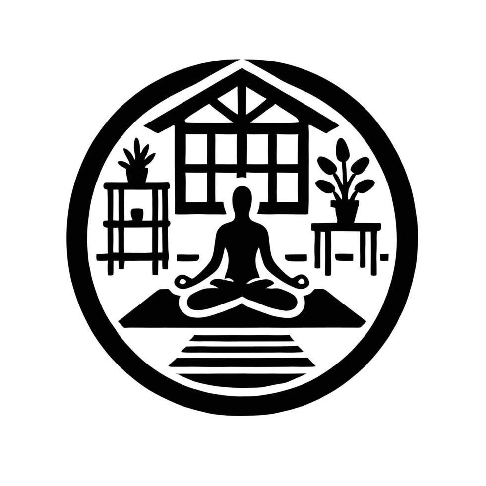 A black and white logo of a man sitting in a meditation pose vector