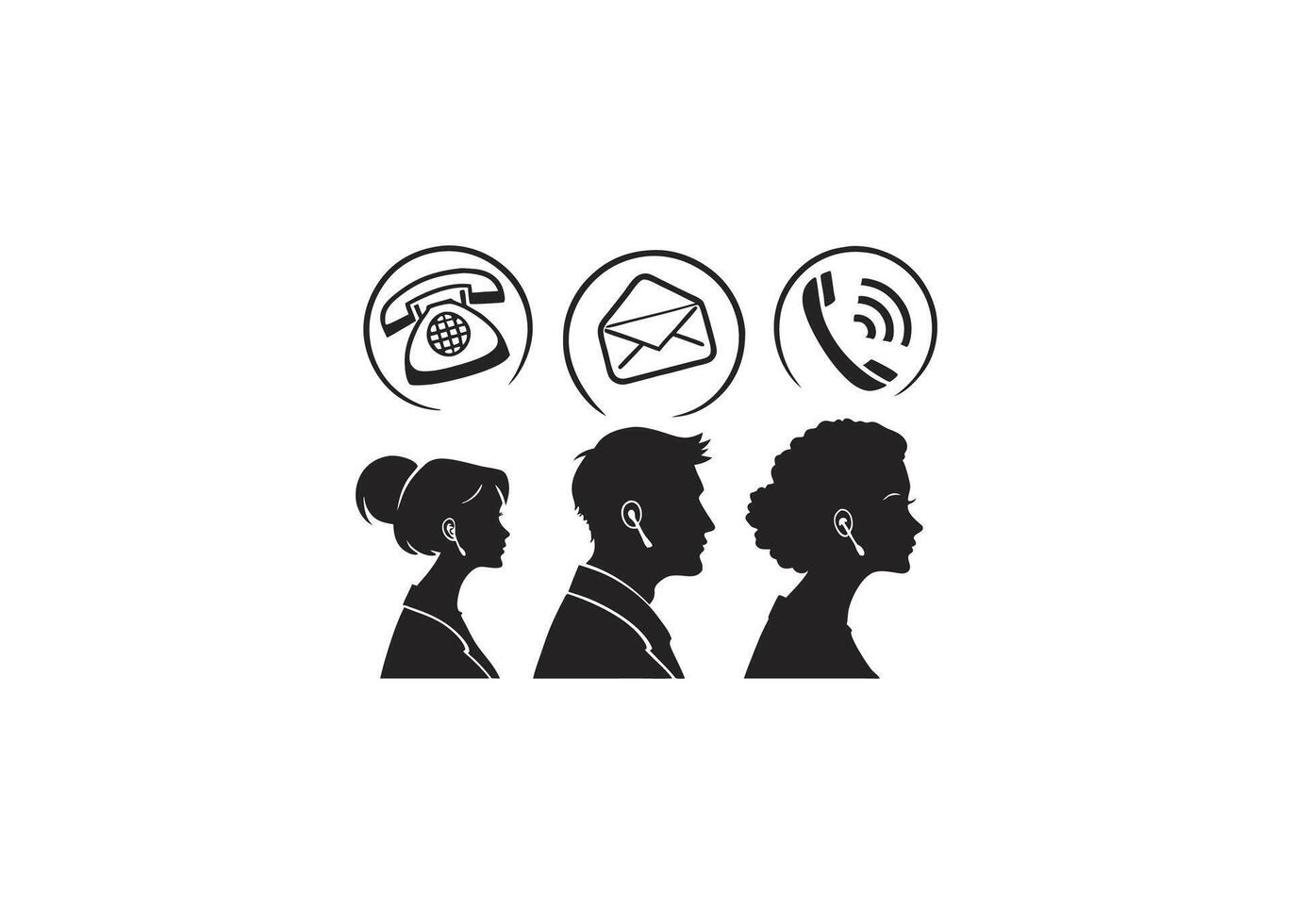 Customer service staff with phone and email communication icons vector
