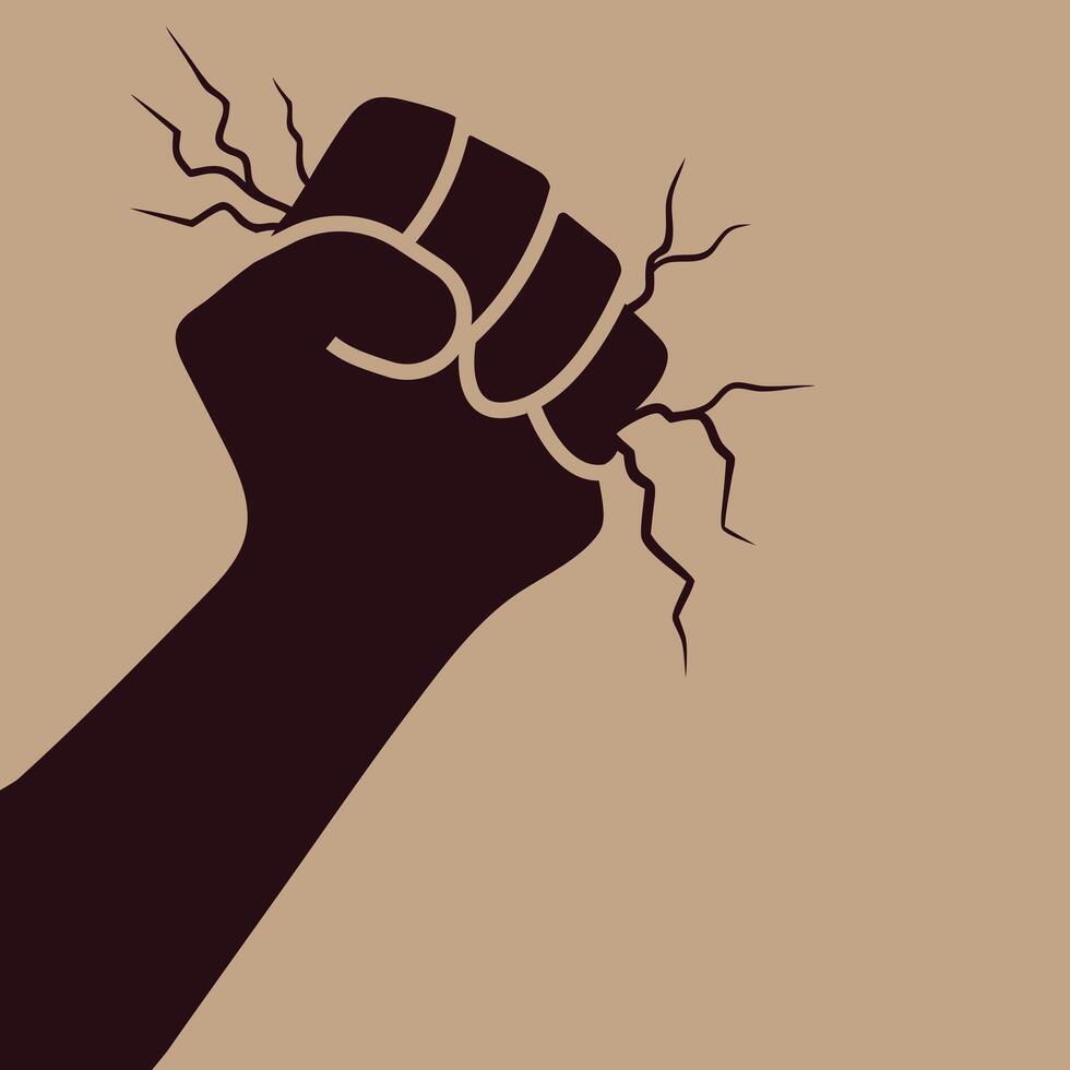 Powerful Hand Fist Punch break down surface with cracks, Protest Fight for justice silhouette illustration vector