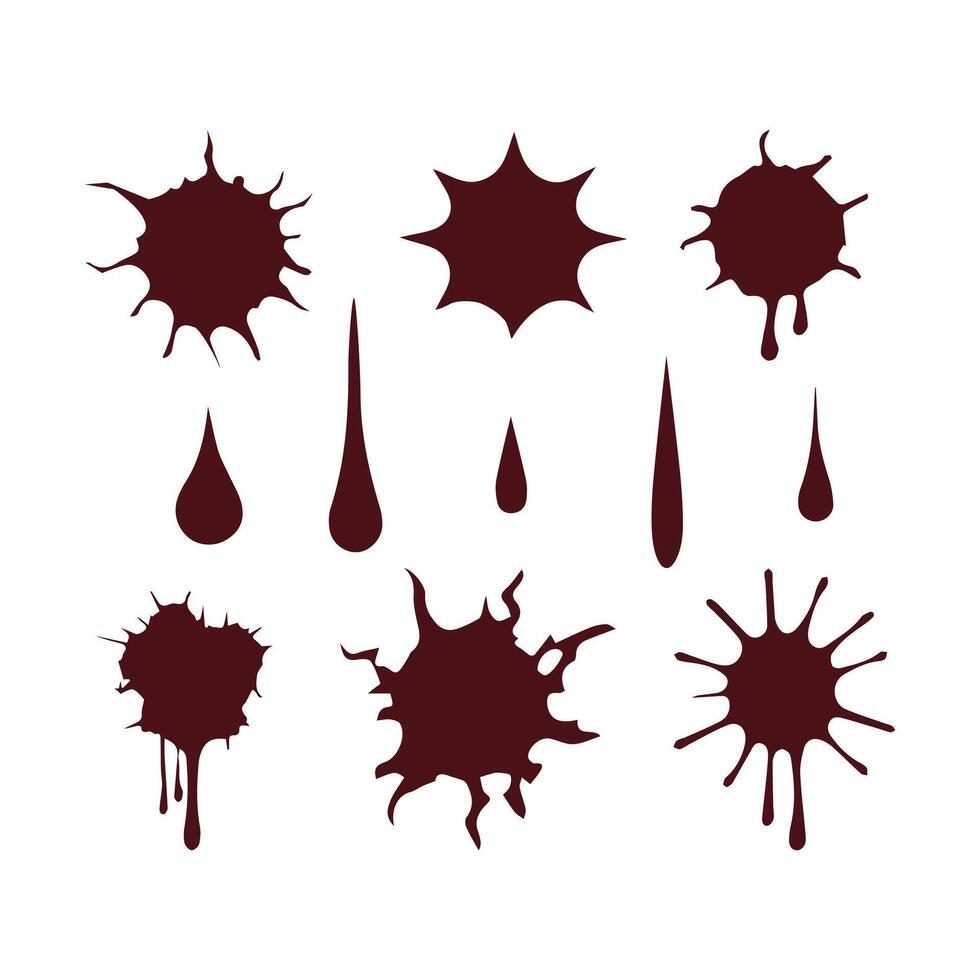 Ink Blood Splatter splash Shapes water drops, Gun Shot Wall Crack Texture Pattern Abstract Shapes on White Background vector