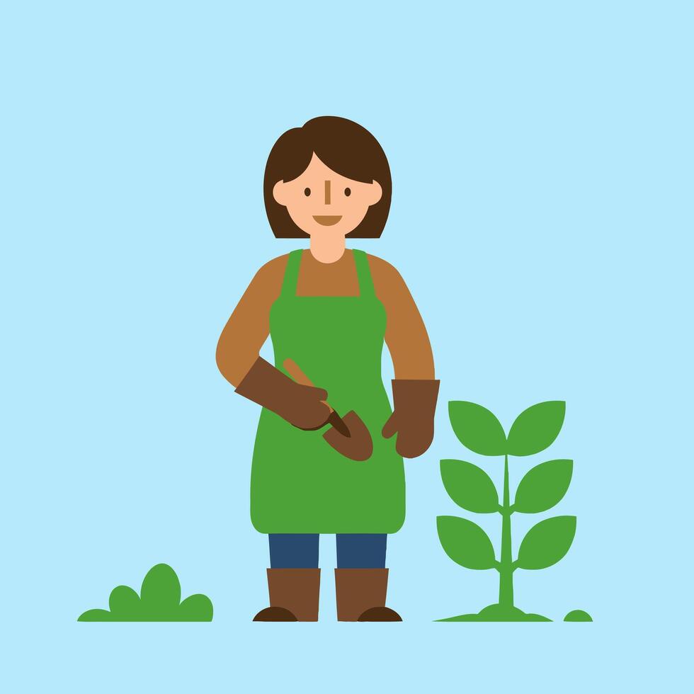 Woman Gardening with Trowel Flat Design Graphic vector