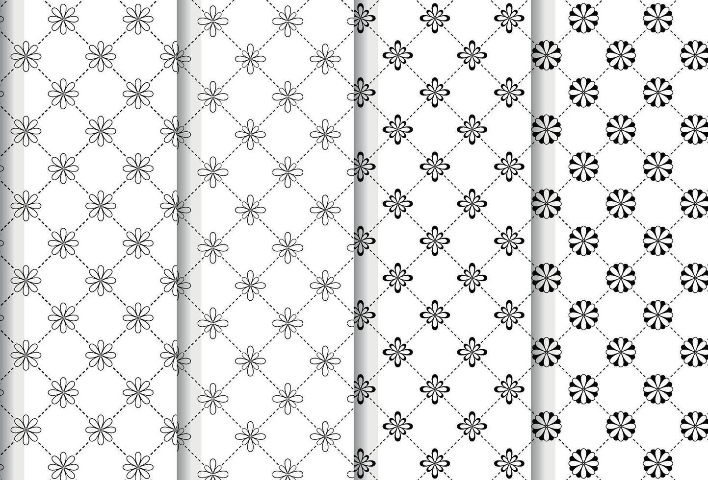 White and black floral pattern set vector
