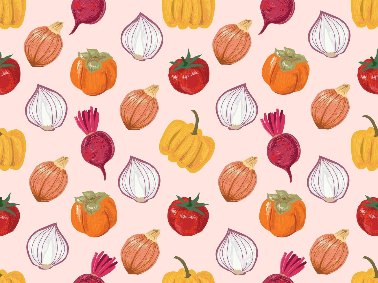 Colorful Vegetables Pattern, background, wallpaper with hand drawn for banners, cards, flyers, social media wallpapers, etc vector