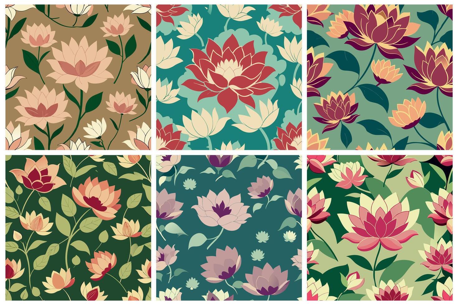 A set of six floral patterns vector