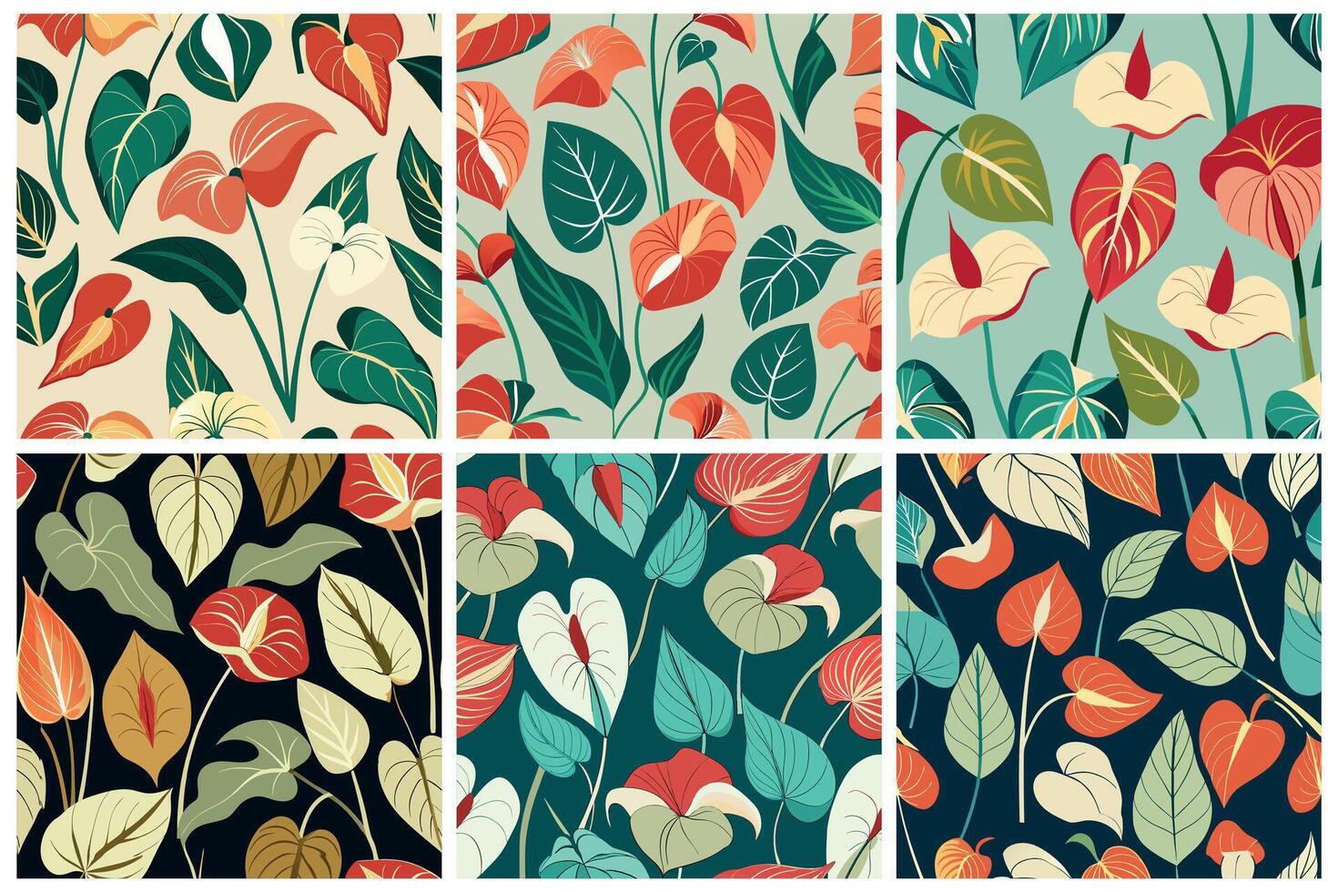 A set of six different leaf patterns vector