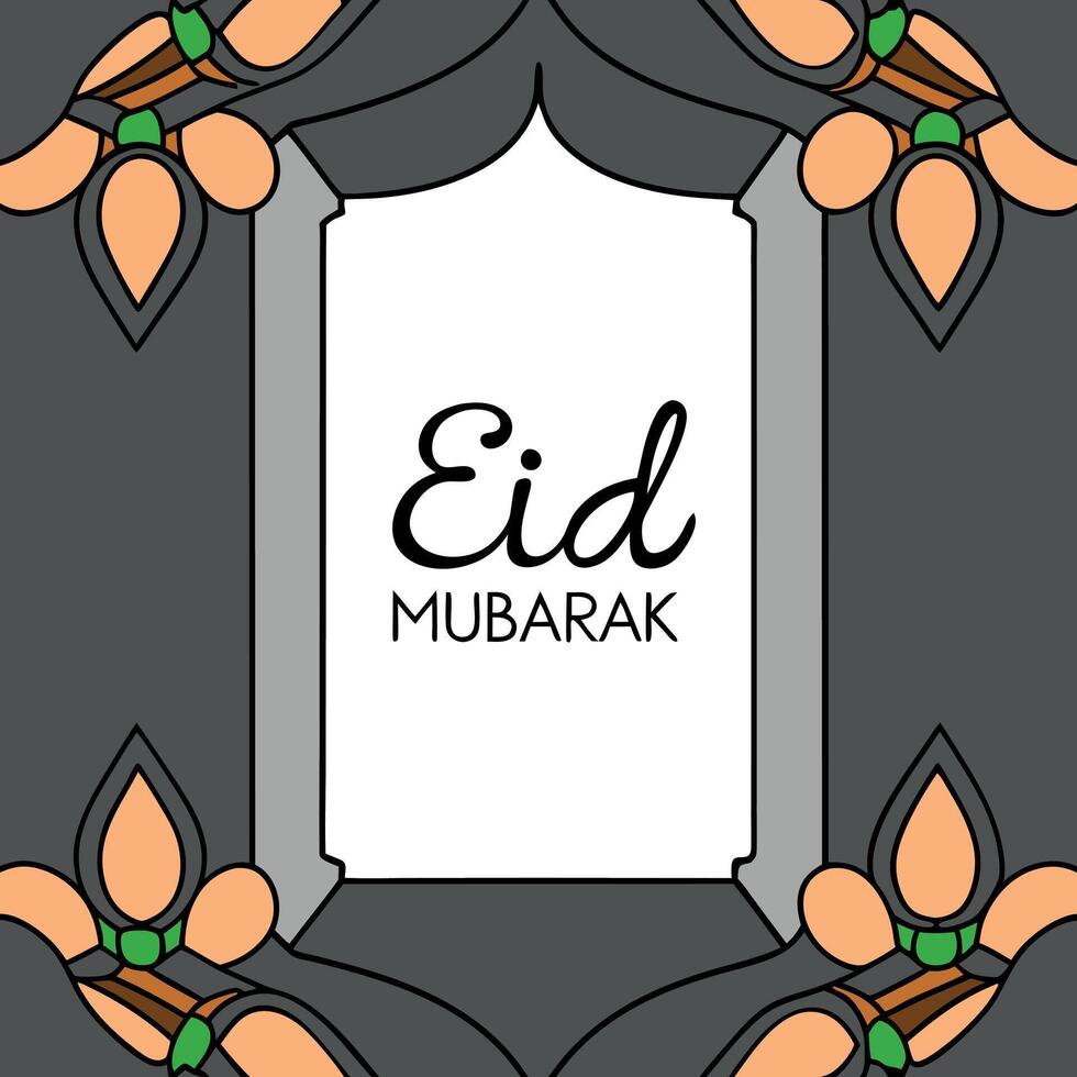 Festive Eid Mubarak Card with Islamic Floral Motifs vector