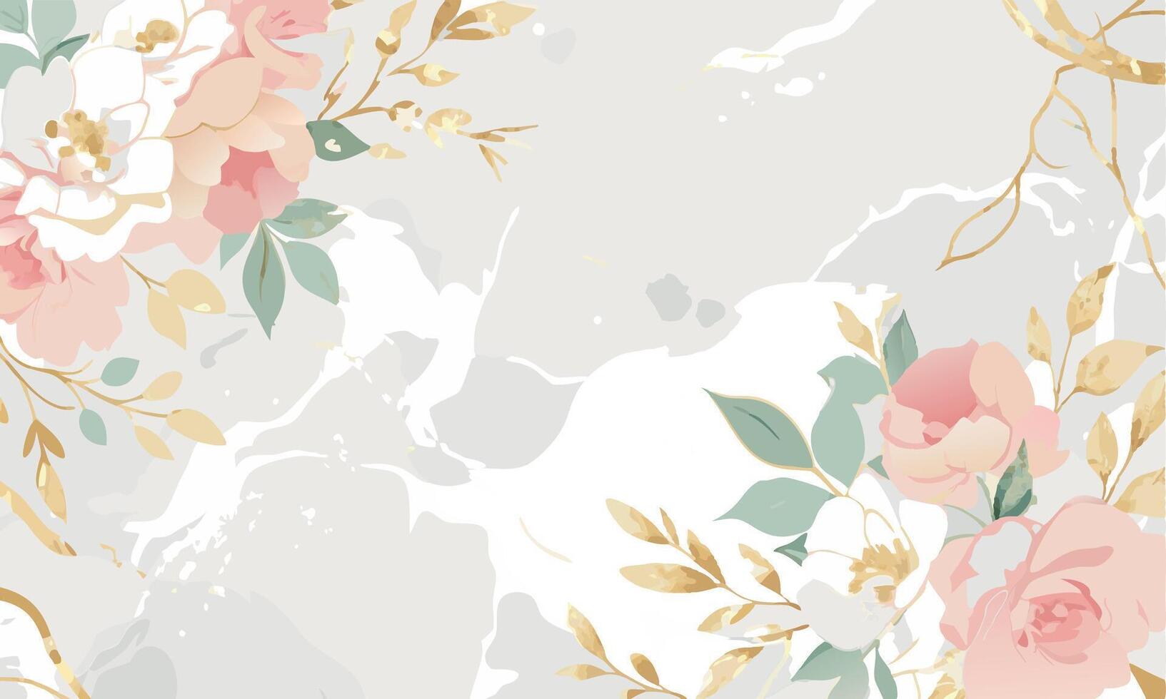 Elegant Hand Drawn Watercolor Floral Background with Gold Accents vector