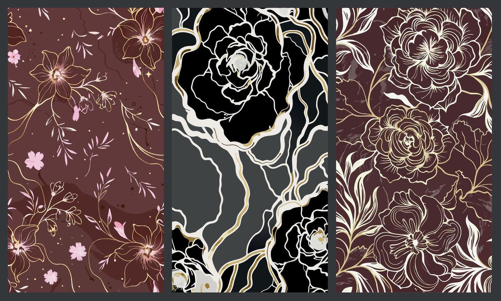 Three Different Abstract Floral Marble Texture Background vector