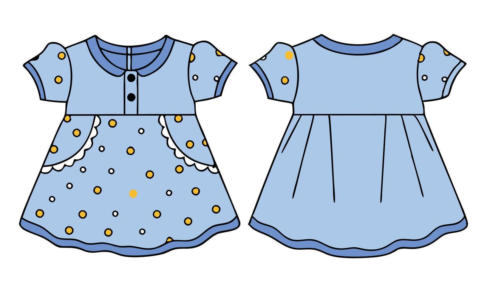 Baby girls dress design front and back view isolated on white vector