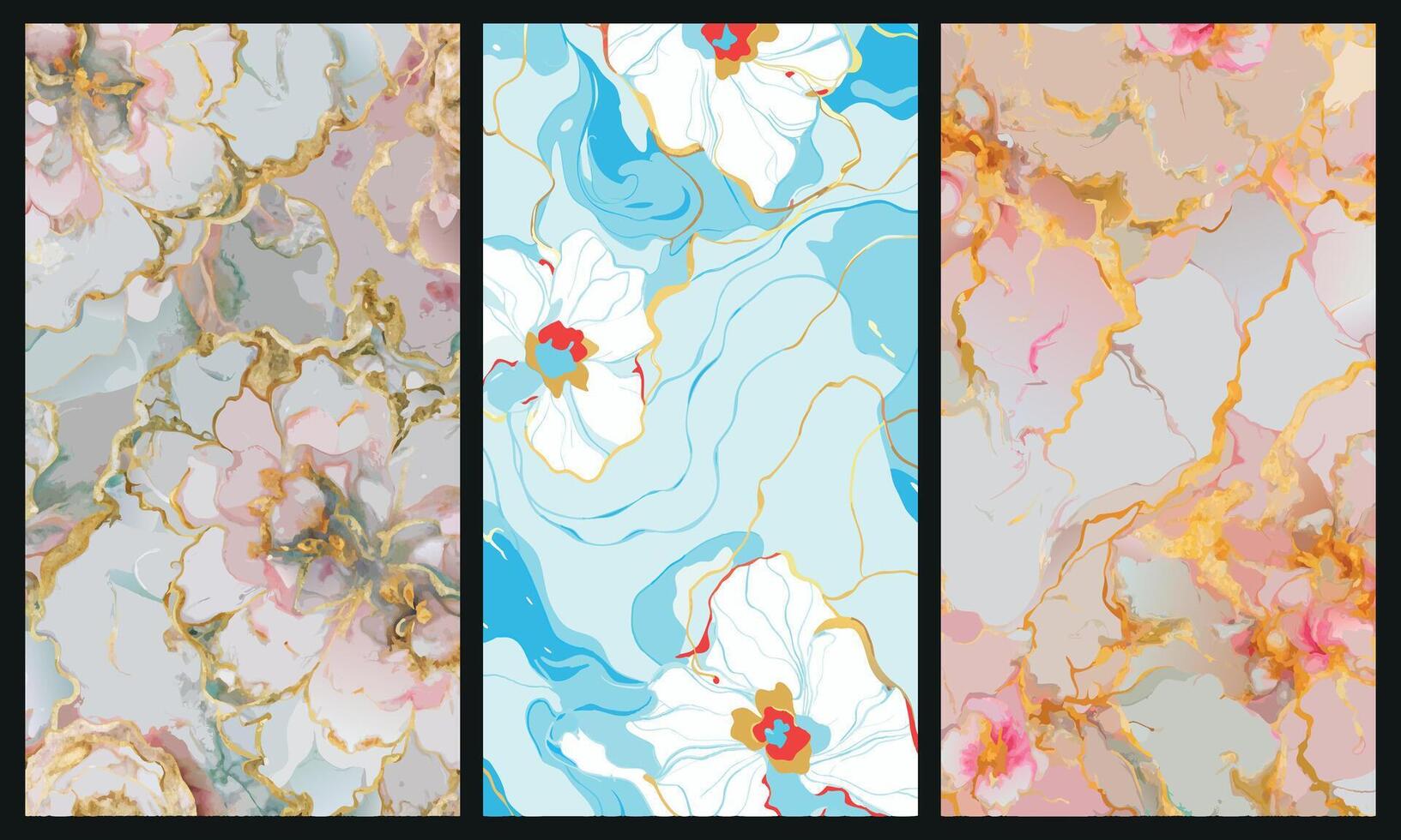 Abstract Floral Marble Texture Background Set with different colors vector