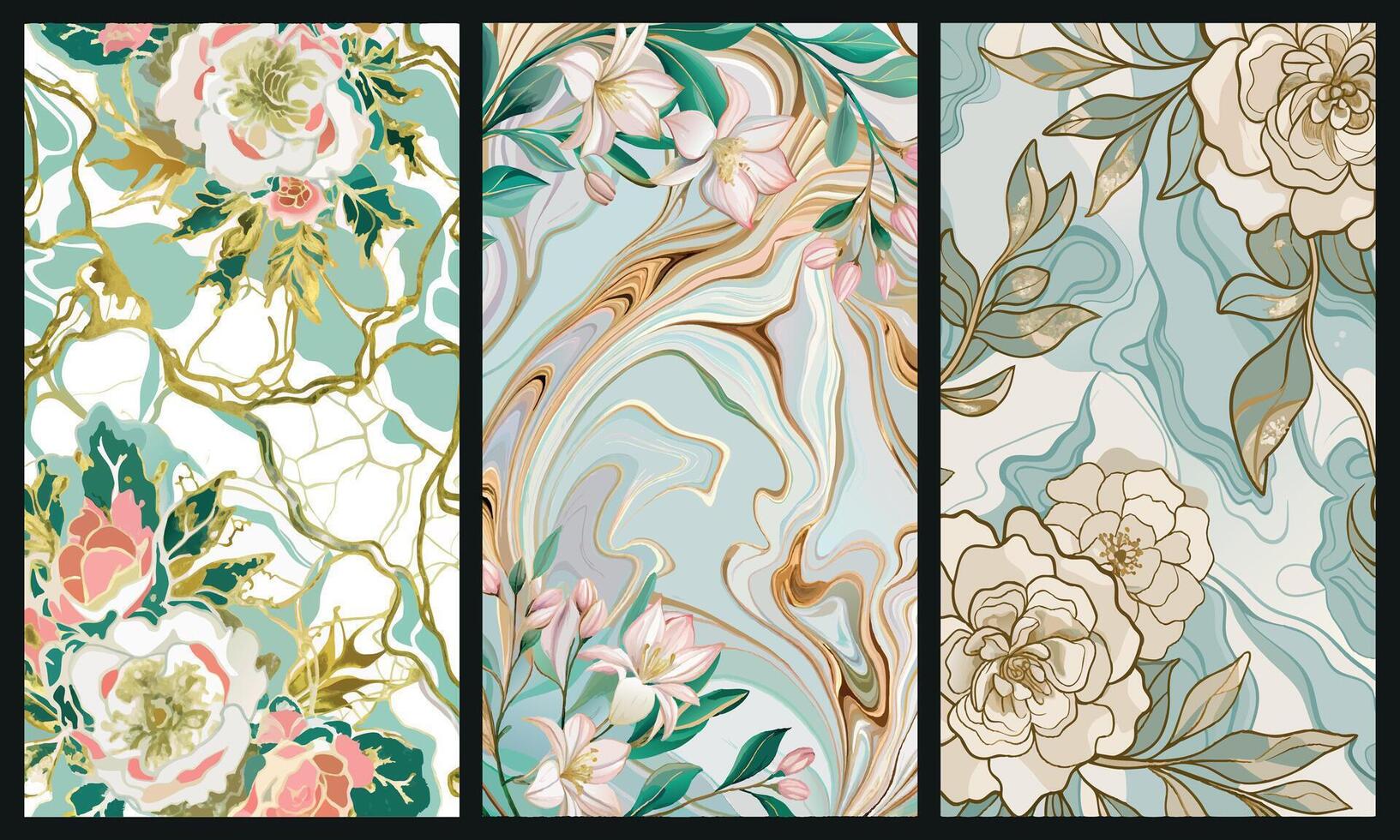 Abstract Floral Marble Texture Background with gold and green vector