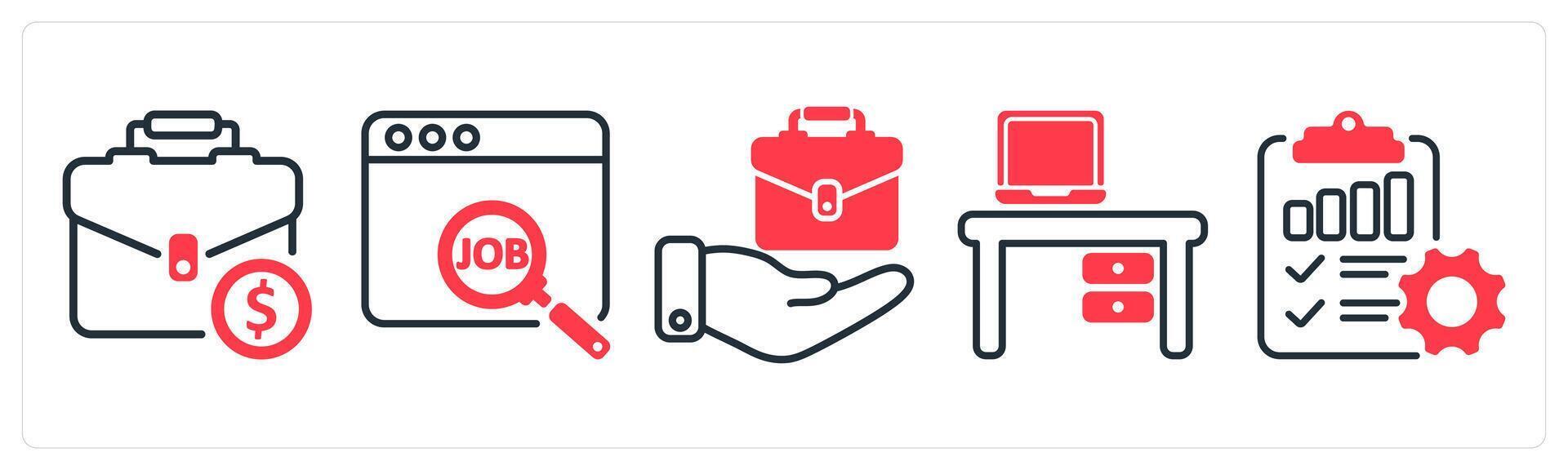 Set of five business icons as work, job, employement vector