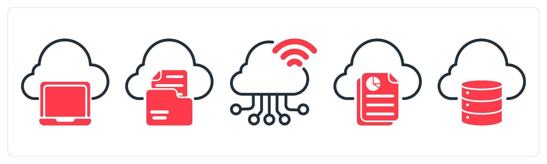 Set of 5 business icons cloud computing, file storage, cloud connection vector