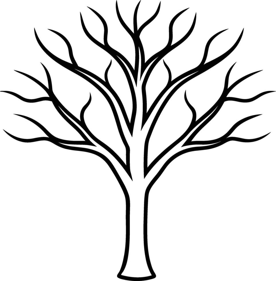 An Elegant Bare Tree Line Drawing - Autumn and Fall Season Illustration vector