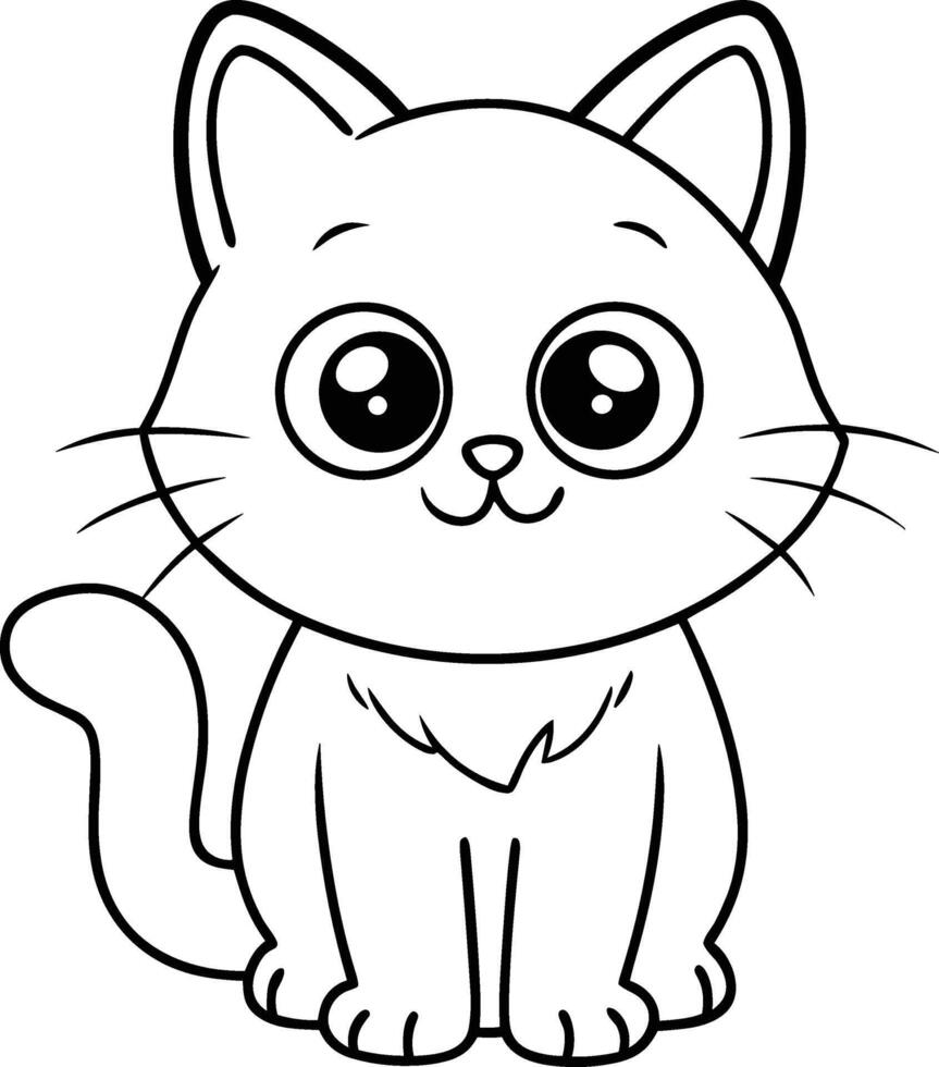 Cute Kitten Line Art - Adorable Cat Outline Illustration vector