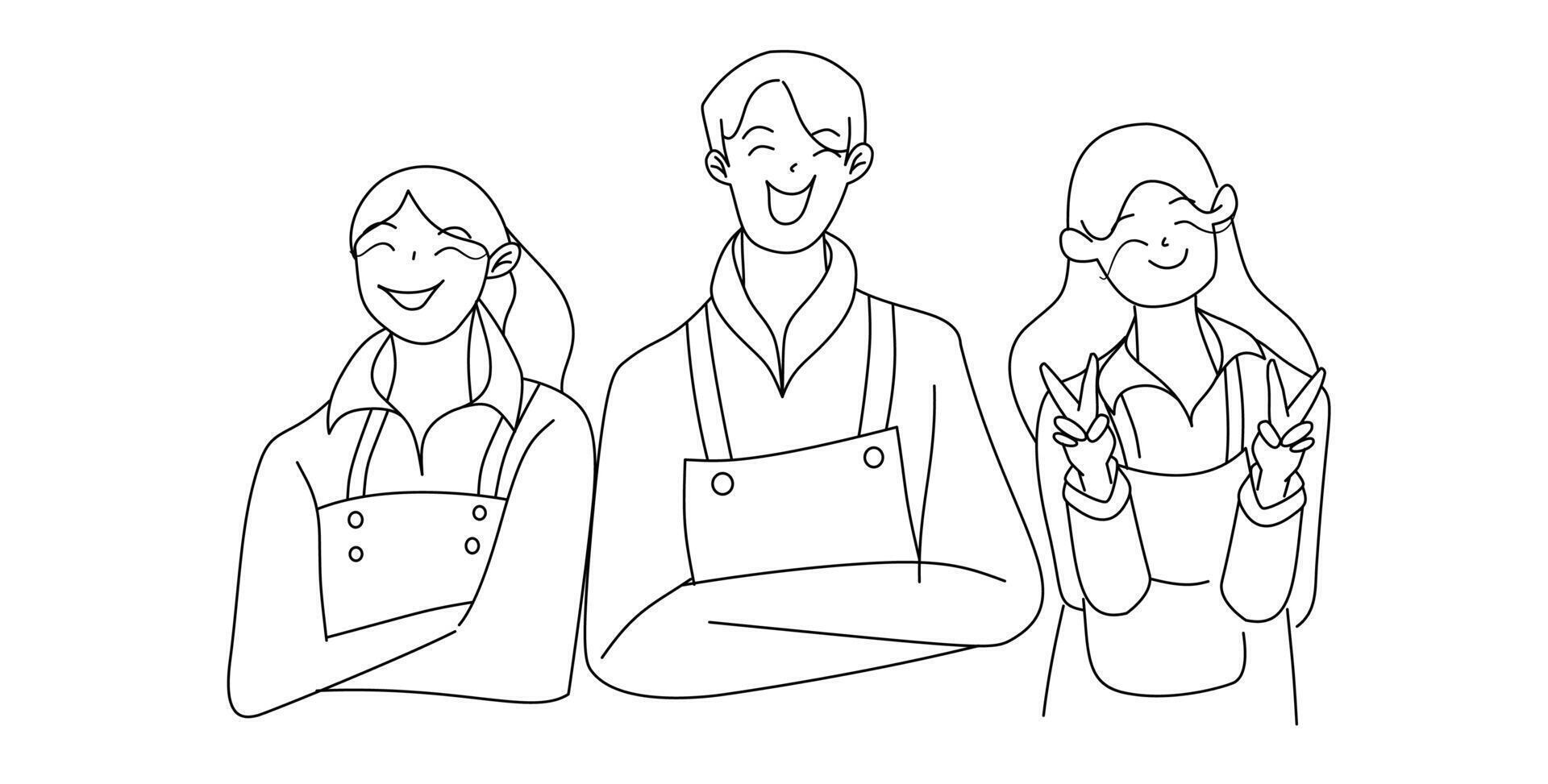 The happy expression of a barista serving customer vector