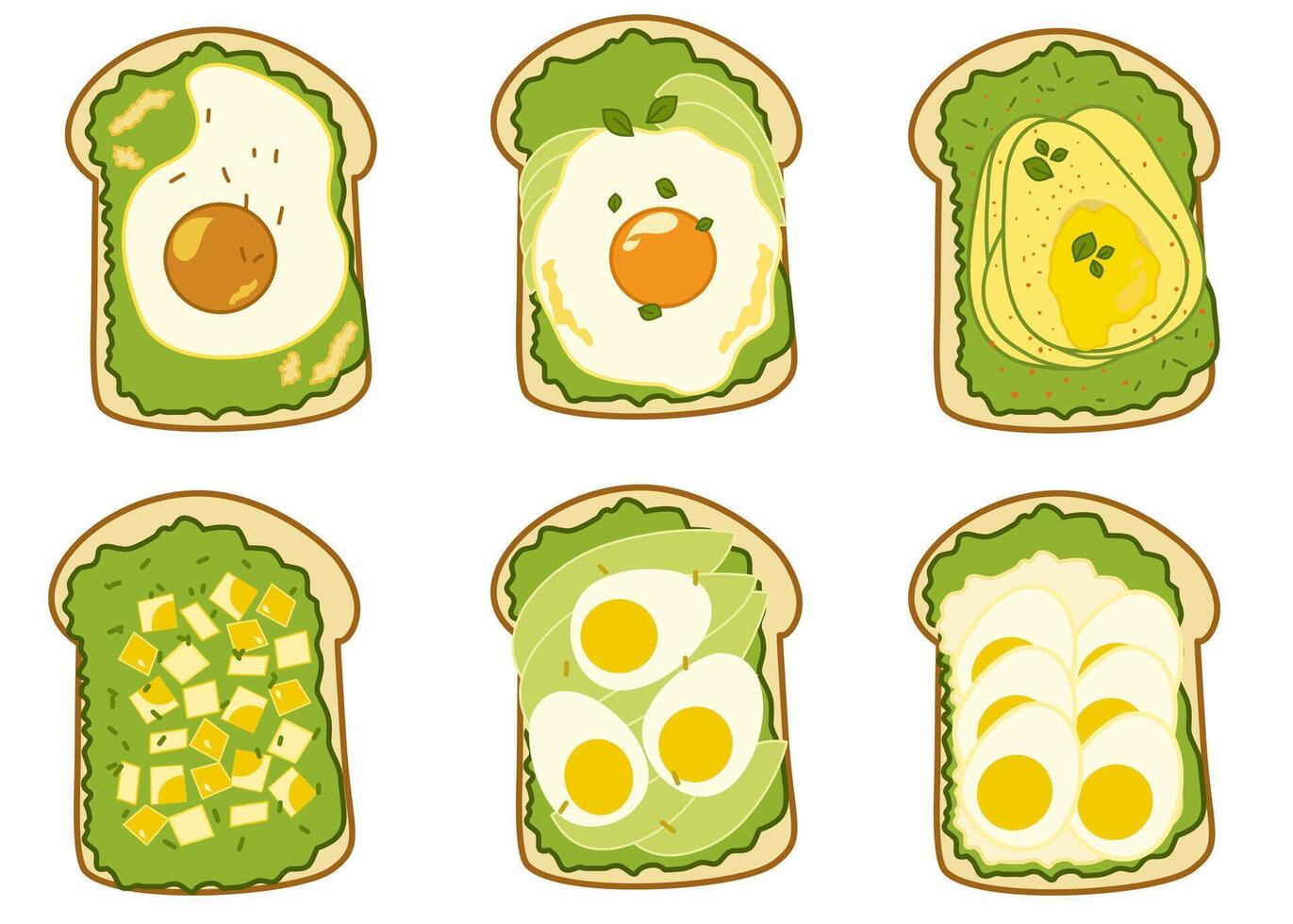 illustration of a collection of egg toast and avocado vector