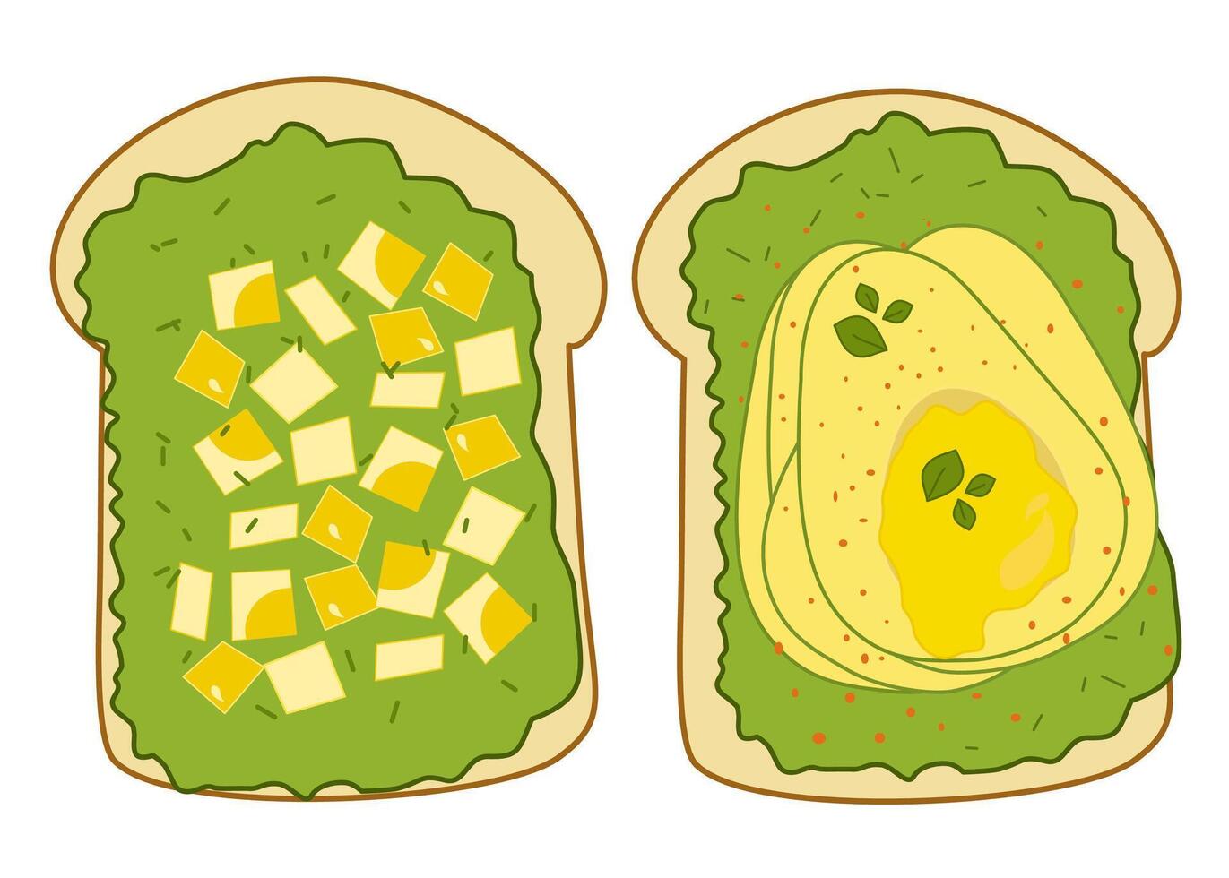 The breakfast bread toast egg with avocado vector