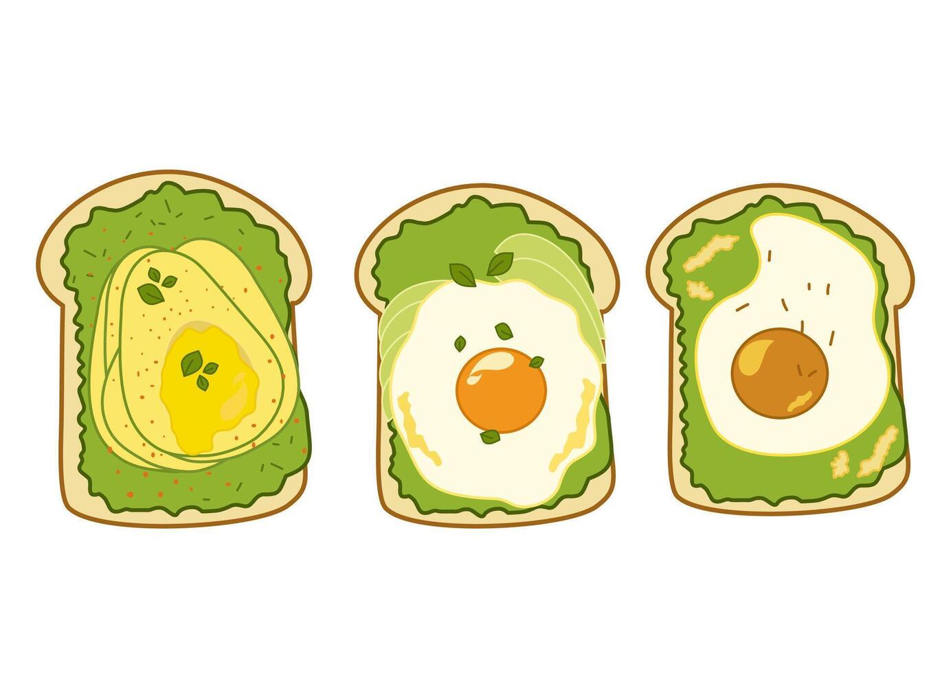 Delicious toasts avocado with eggs illustration vector