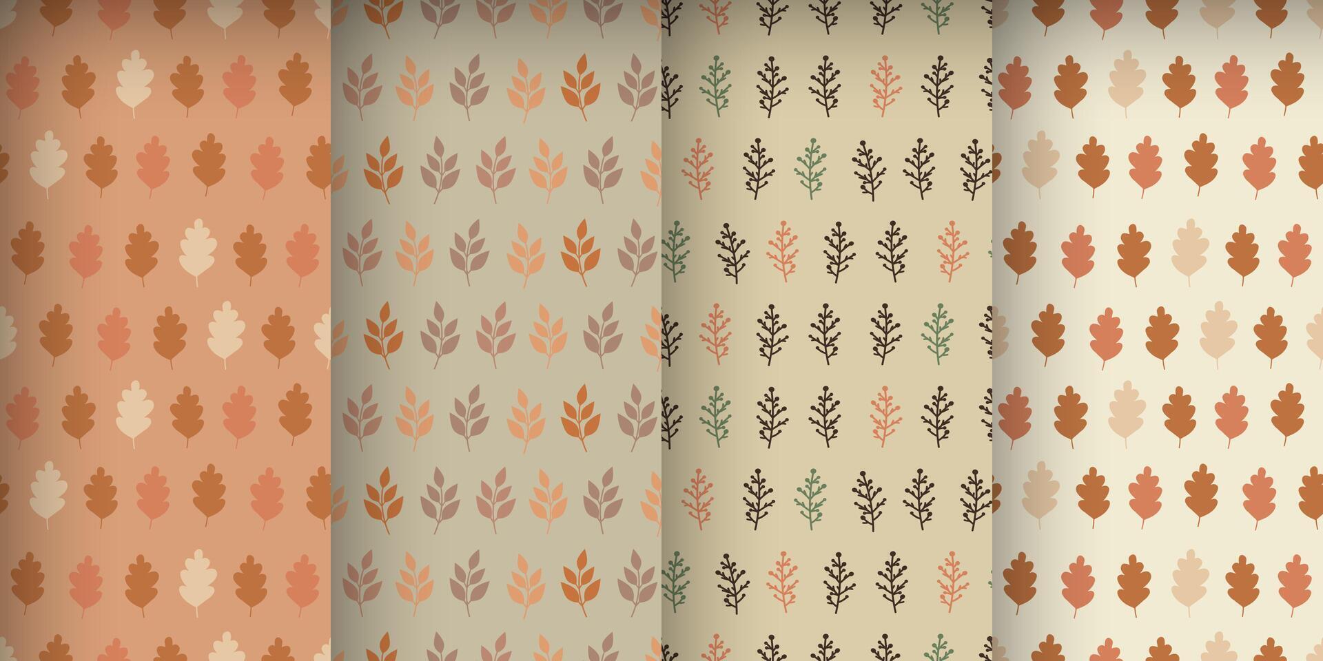 Set of autumn patterns with leaves in earthy colors and an orange palette vector