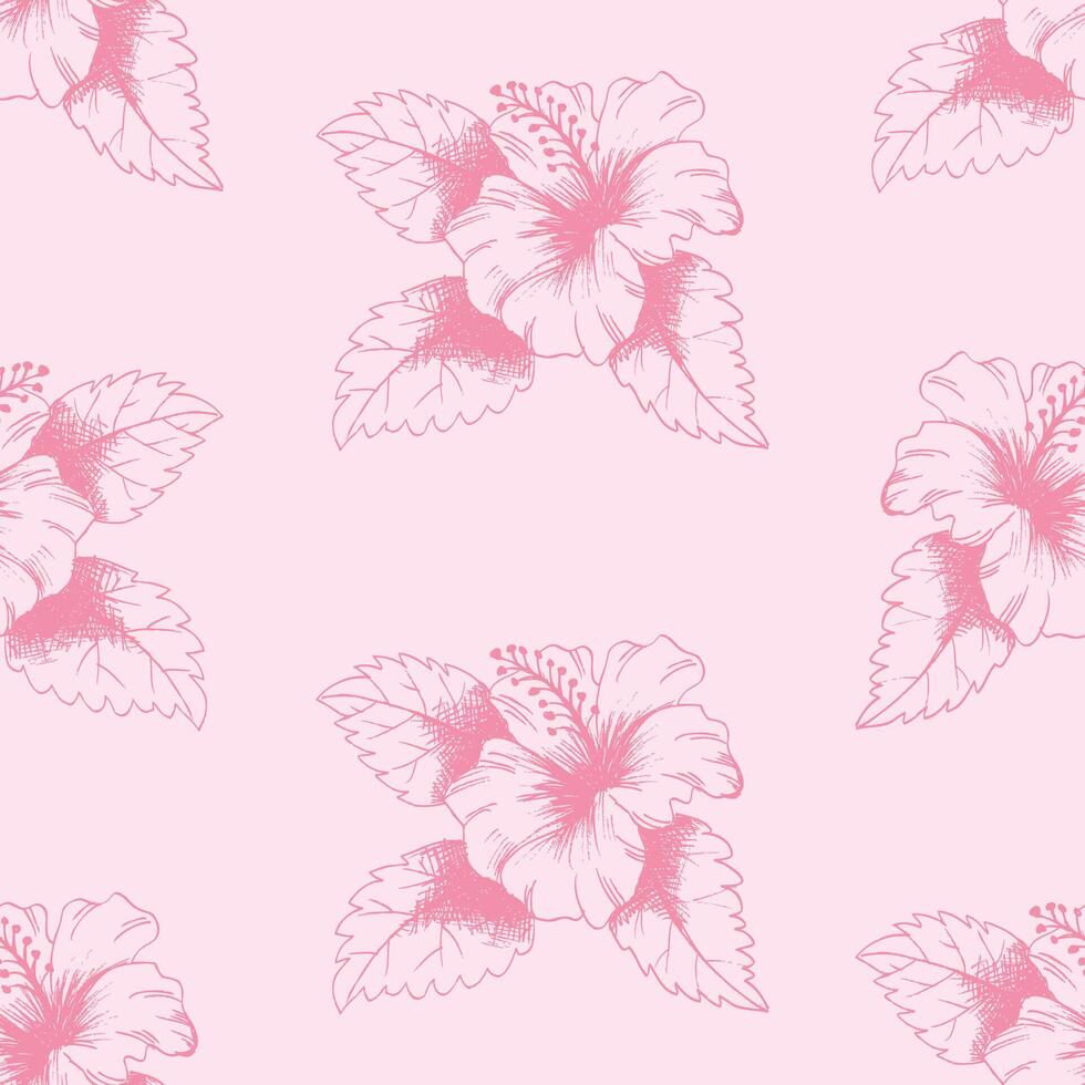 Seamless pattern with hand drawn hibiscus flowers. vector