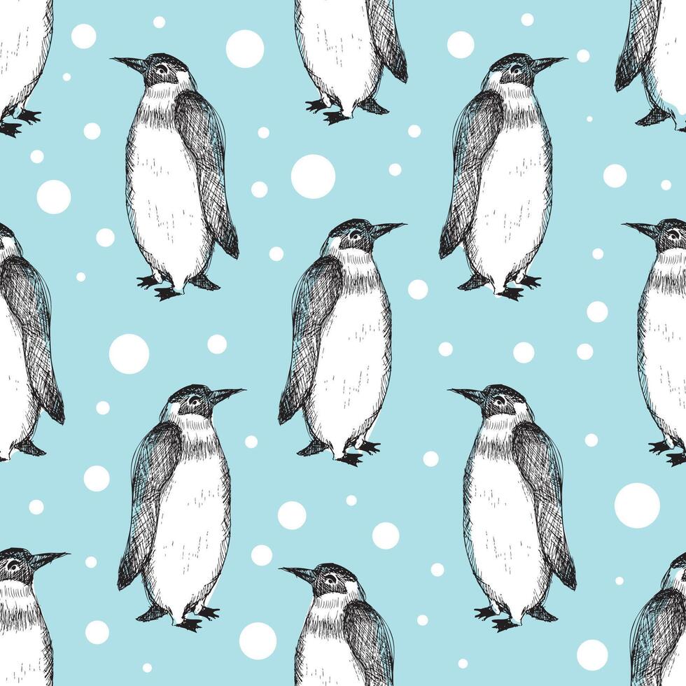 Seamless pattern with cute penguins. vector