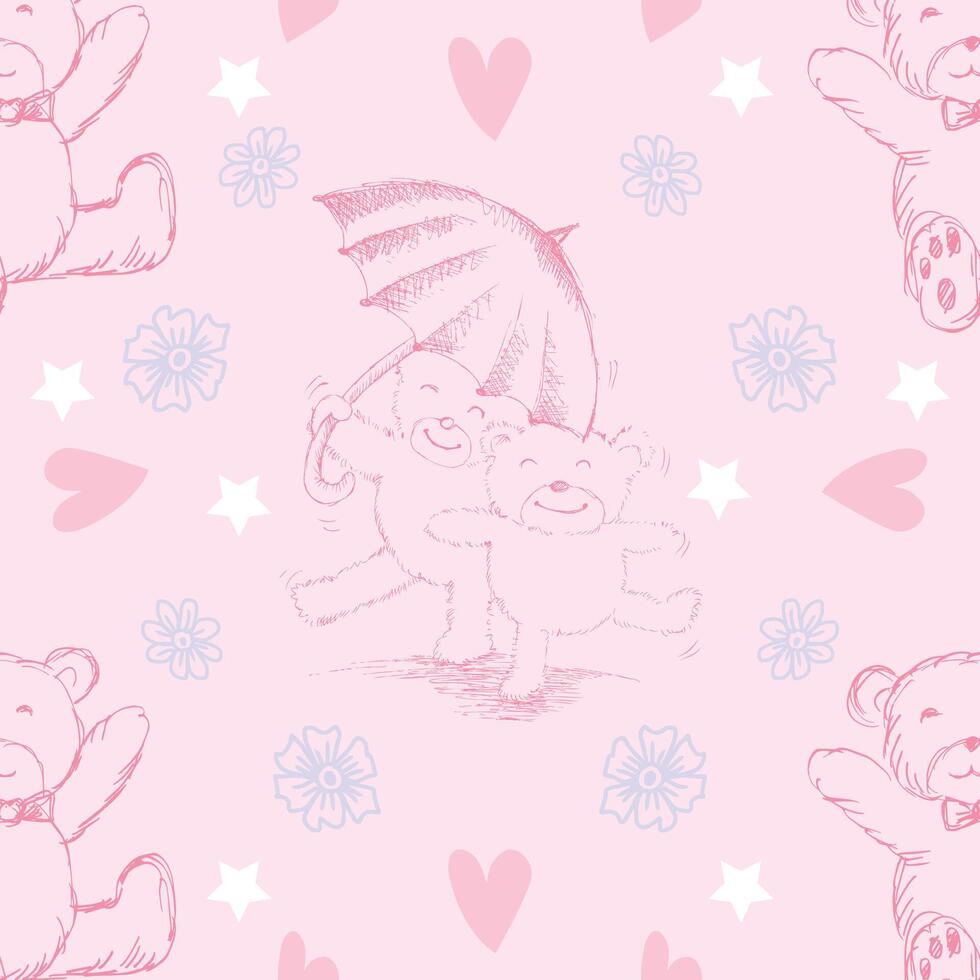 Seamless pattern with cute teddy bears vector