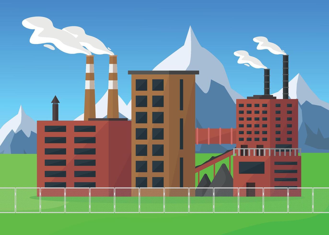 Coal plant with coal and fence. Ecology, nature conservation. vector