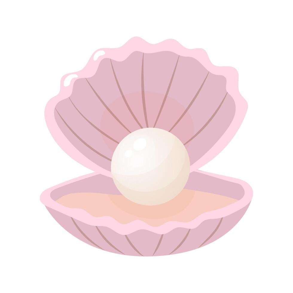 Open pink clam shell holding a large white pearl vector