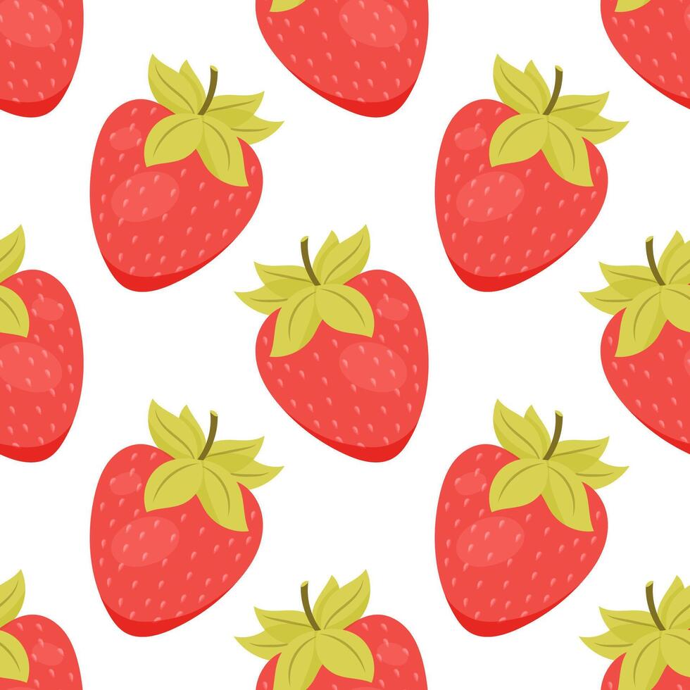 Seamless strawberry fruit pattern with red berries and leaves vector