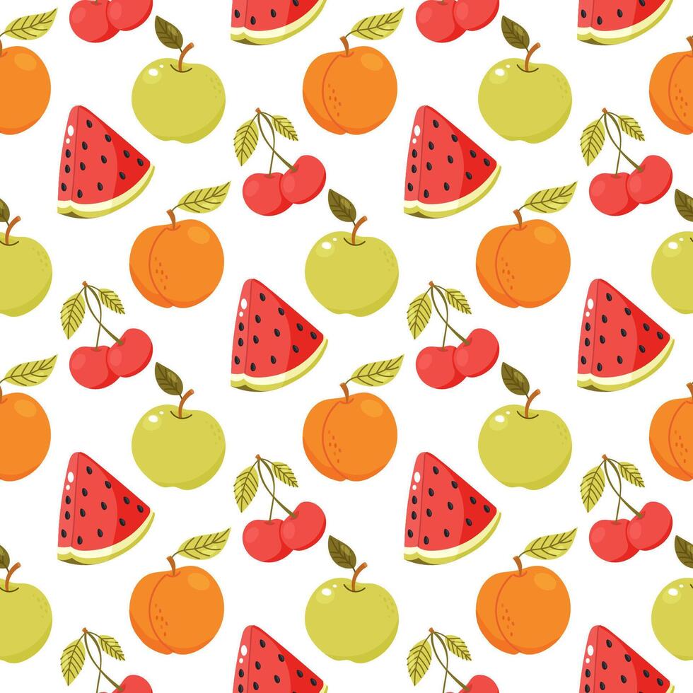 Colorful seamless fruit pattern with watermelon apple cherry apricot elements vector