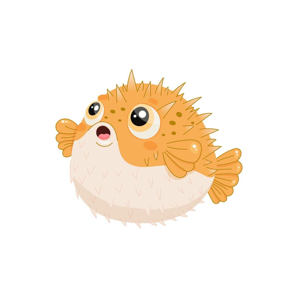 Cute cartoon pufferfish illustration for kids great for ocean-themed vector