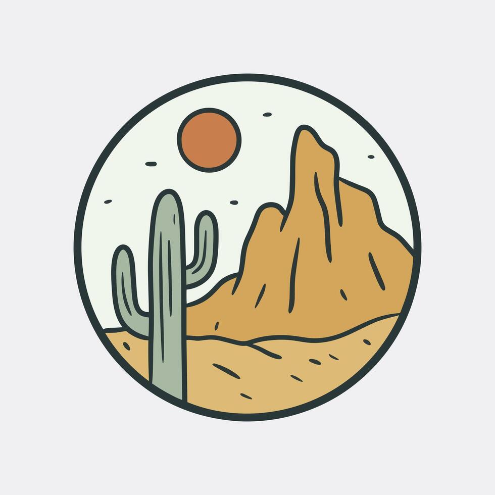 simple mono line art of the cactus and desert vibes vector