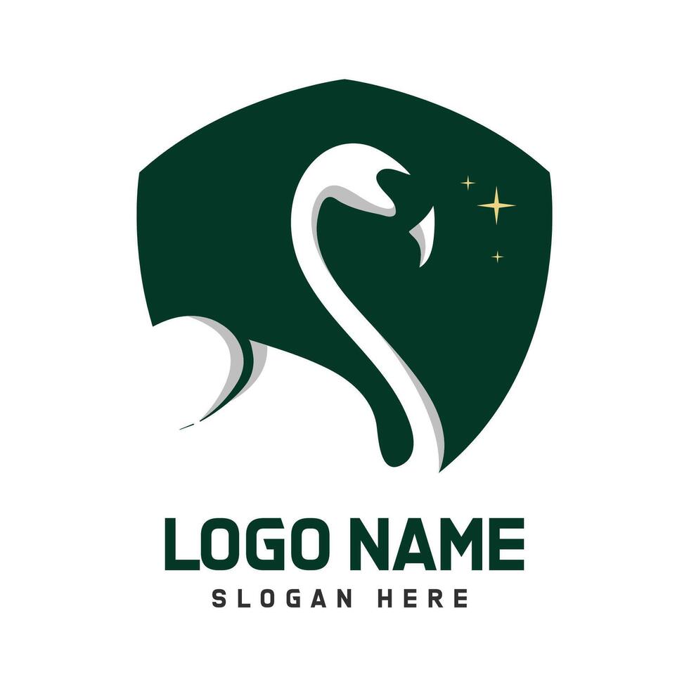 Flamingo Bird's Head with green shield and stars vector