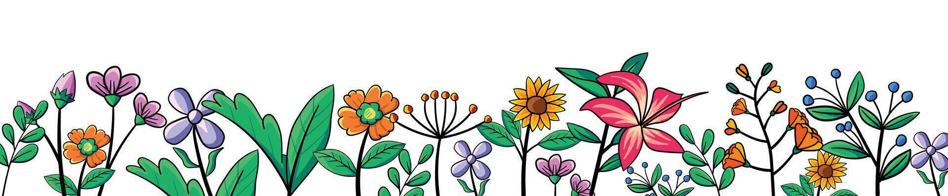 Hand drawn colorful flowers illustration vector