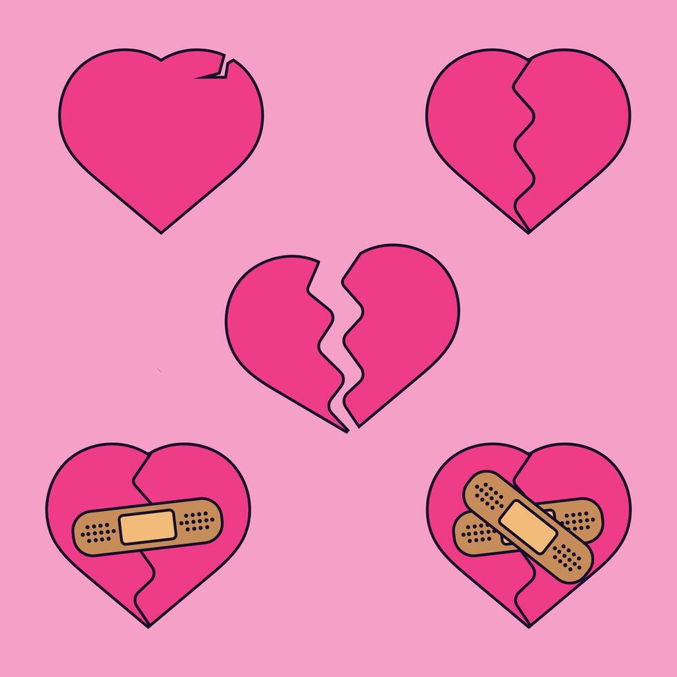 broken hearts set icon filled outline. illustration vector