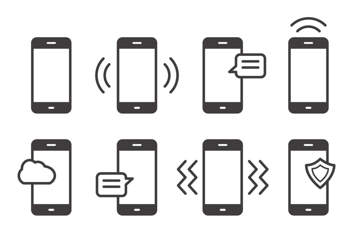Cell phone icon set. Mobile phone outline symbol illustration. vector