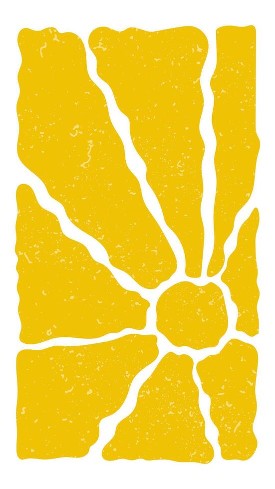 Sun groovy vertical prints set isolated on transparent background. Hand drawn abstract floral patterns with vintage grainy stippling texture . Modern retro Matisse style illustration vector