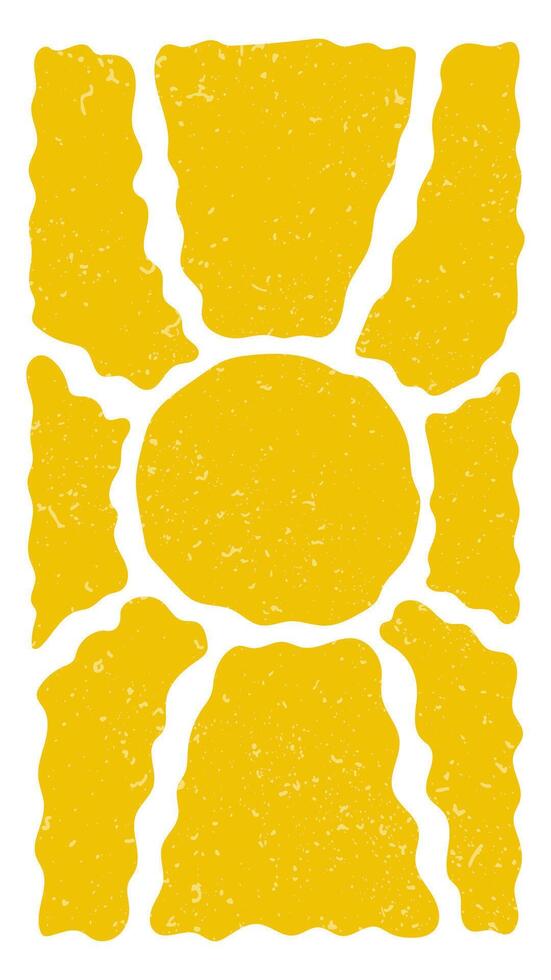 Groovy retro abstract sun backgrounds. Organic doodle shapes in trendy naive hippie 60s 70s style. Contemporary poster print banner template. Vertical Wavy illustration in yellow colors. vector