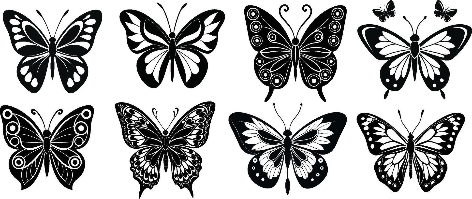 Stunning Butterfly Set Black and White Silhouette Design vector