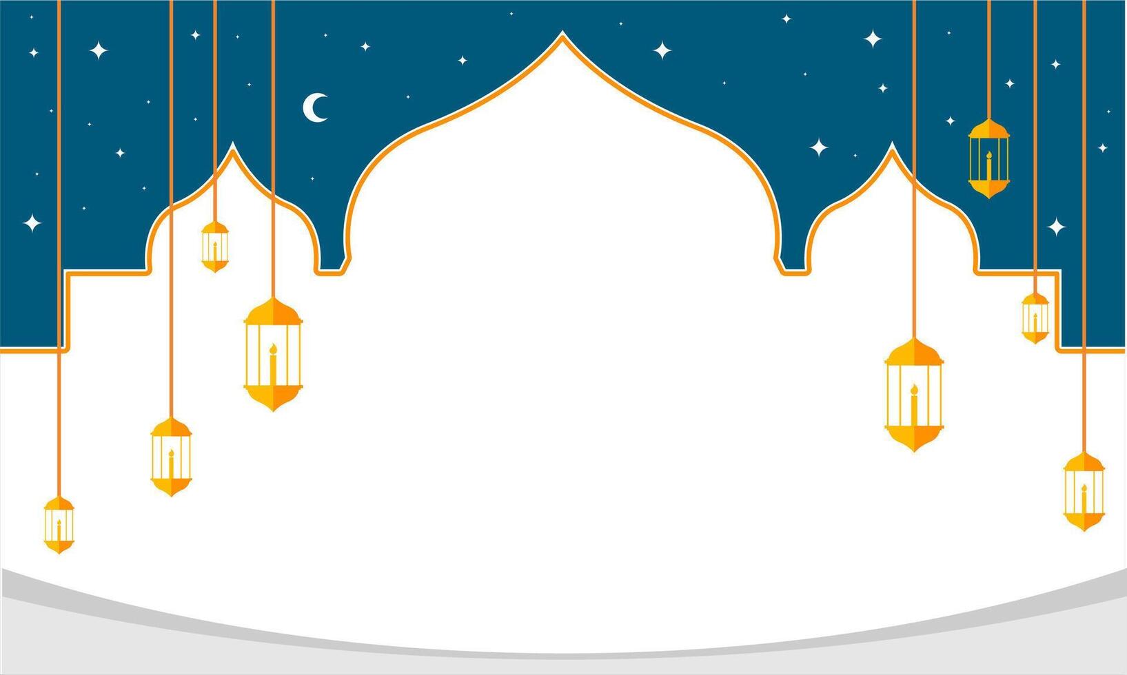 Islamic template background design on blue and white with hanging lantern vector