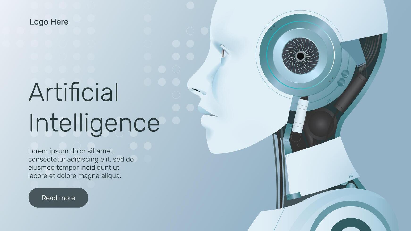 Web banner with robot head side view, technology, machine learning, neural network, Artificial Intelligence banner. vector
