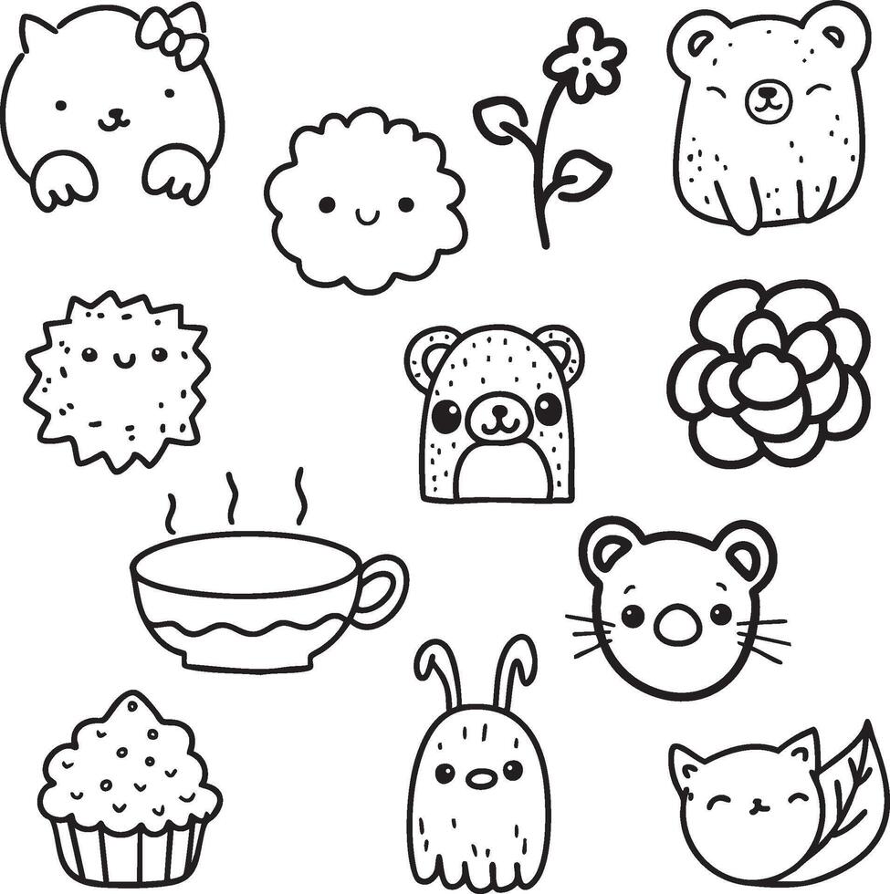 Cute Doodle Animal and Various Object Collection vector