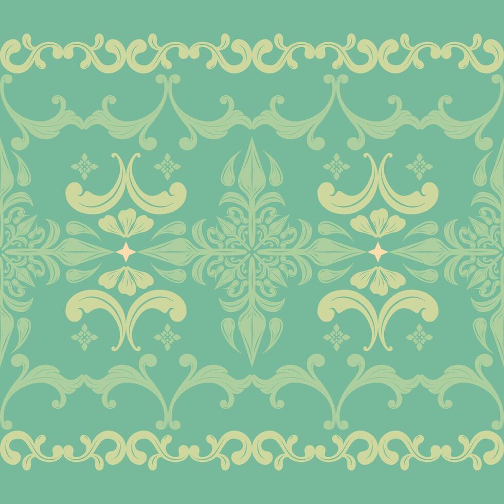 Fantastic Deluxe Ornate Scroll with Green Tone in Luxury Style Stripe. Elaborate Silk Weaves Embroidery Baroque Design Seamless Border Pattern. Delicate of Sensation Florals Decoration Fabrics vector