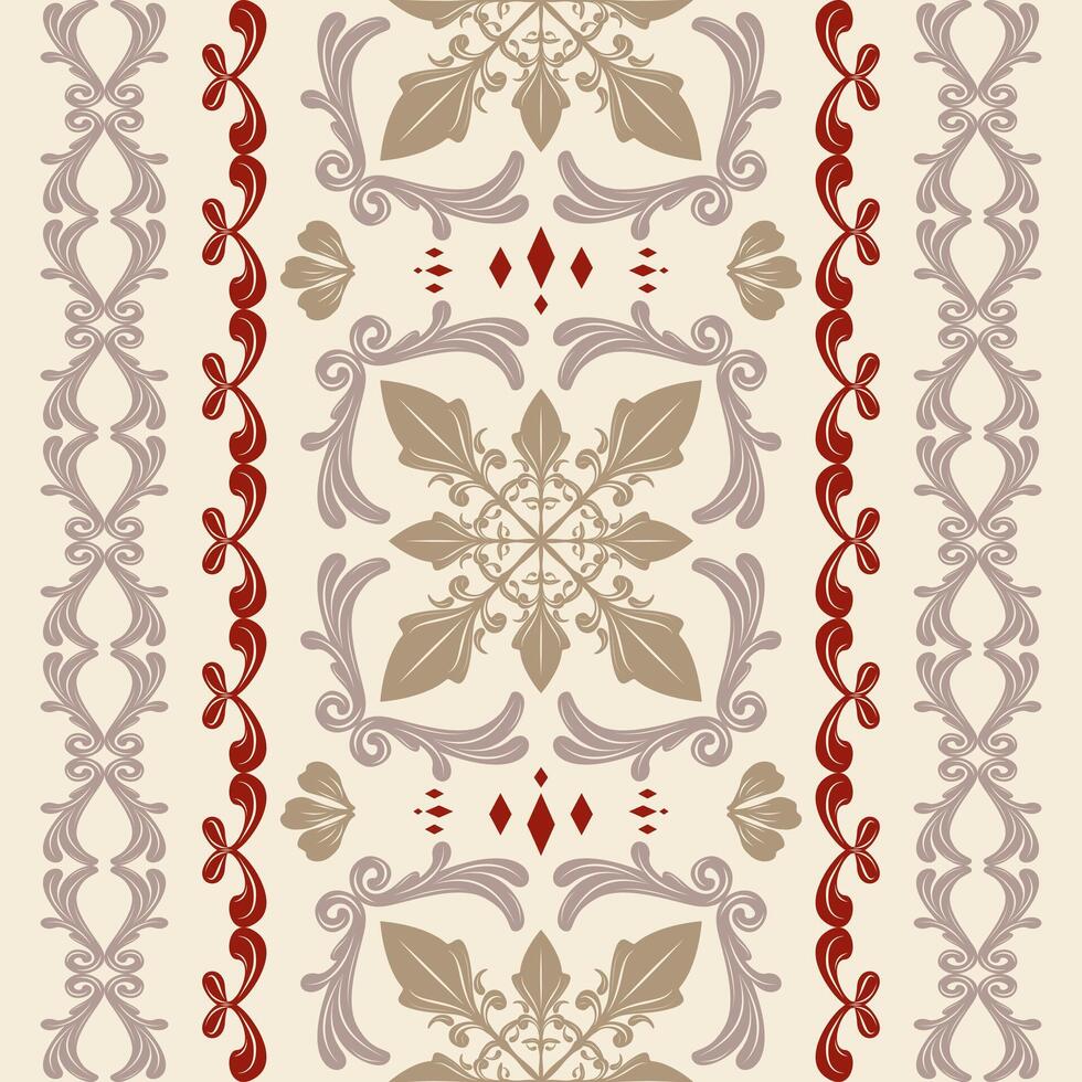 Opulence Grand Luxury Florals in Gold and Red Silk on Beige Background Deluxe Stripe Design for Expensive Vibe Decoration Pattern with Beautiful Fleur de lis Ornament Glamorous Style Fabrics Apparel vector