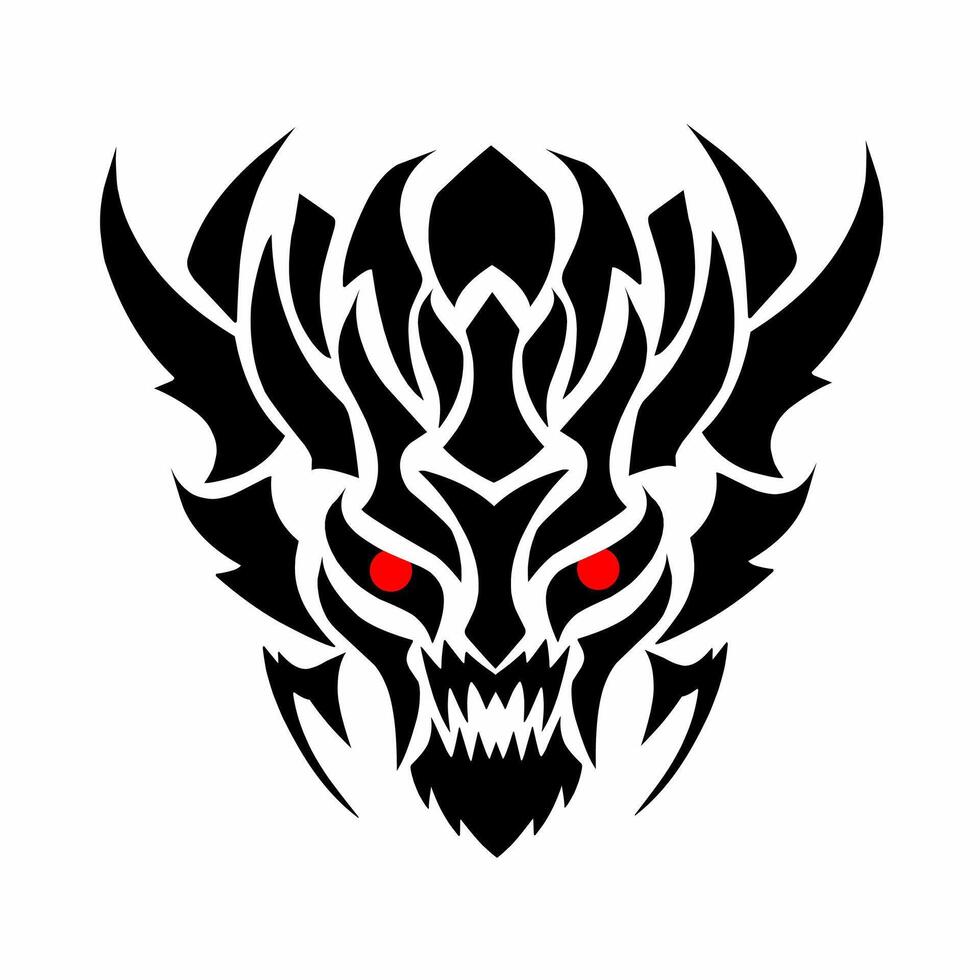 Illustration graphic design abstract tribal art tattoo devil face with red eyes vector