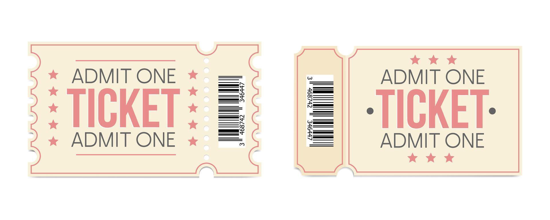 2 tickets with tear-off stub in retro style vector